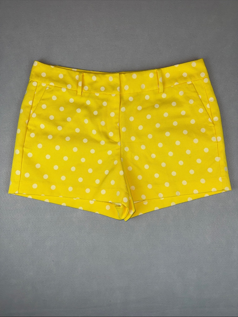 Ann Taylor Yellow Polka Dot High-Waist Shorts Size Cotton Blend 12P - Picture 1 of 7